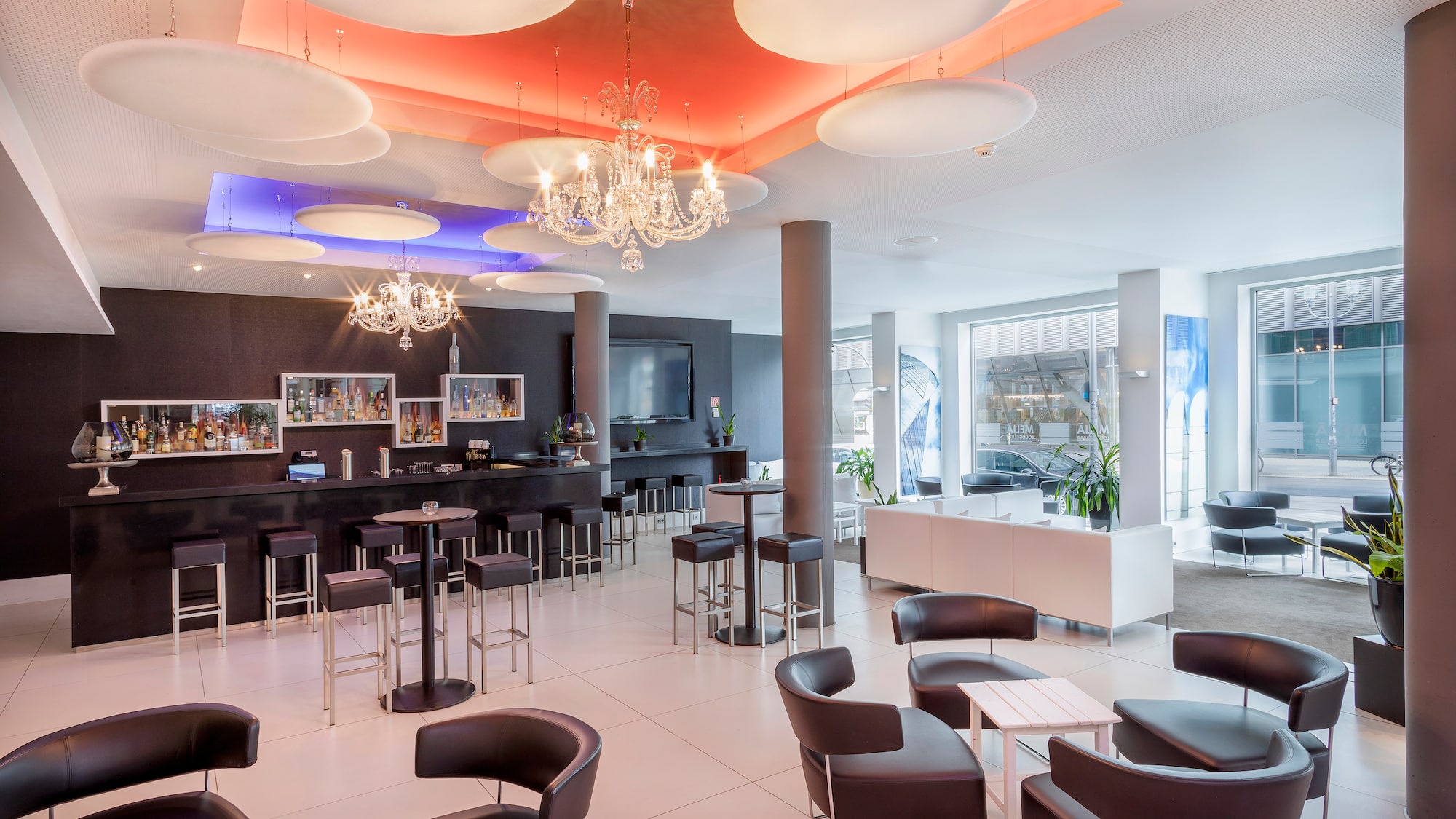 a room with tables and chairs