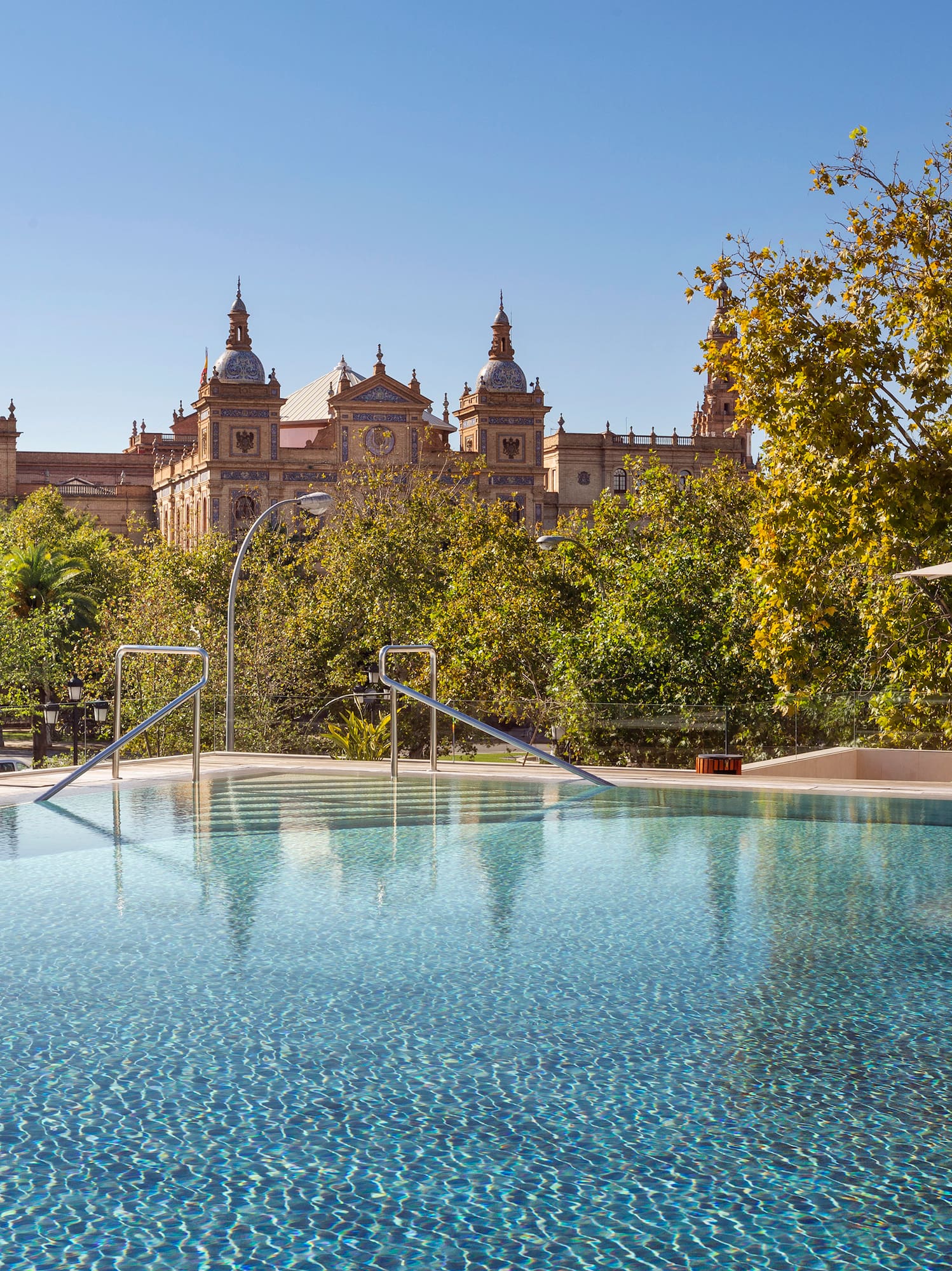 Rooftop swimming pool overlooking Plaza de España in Seville.