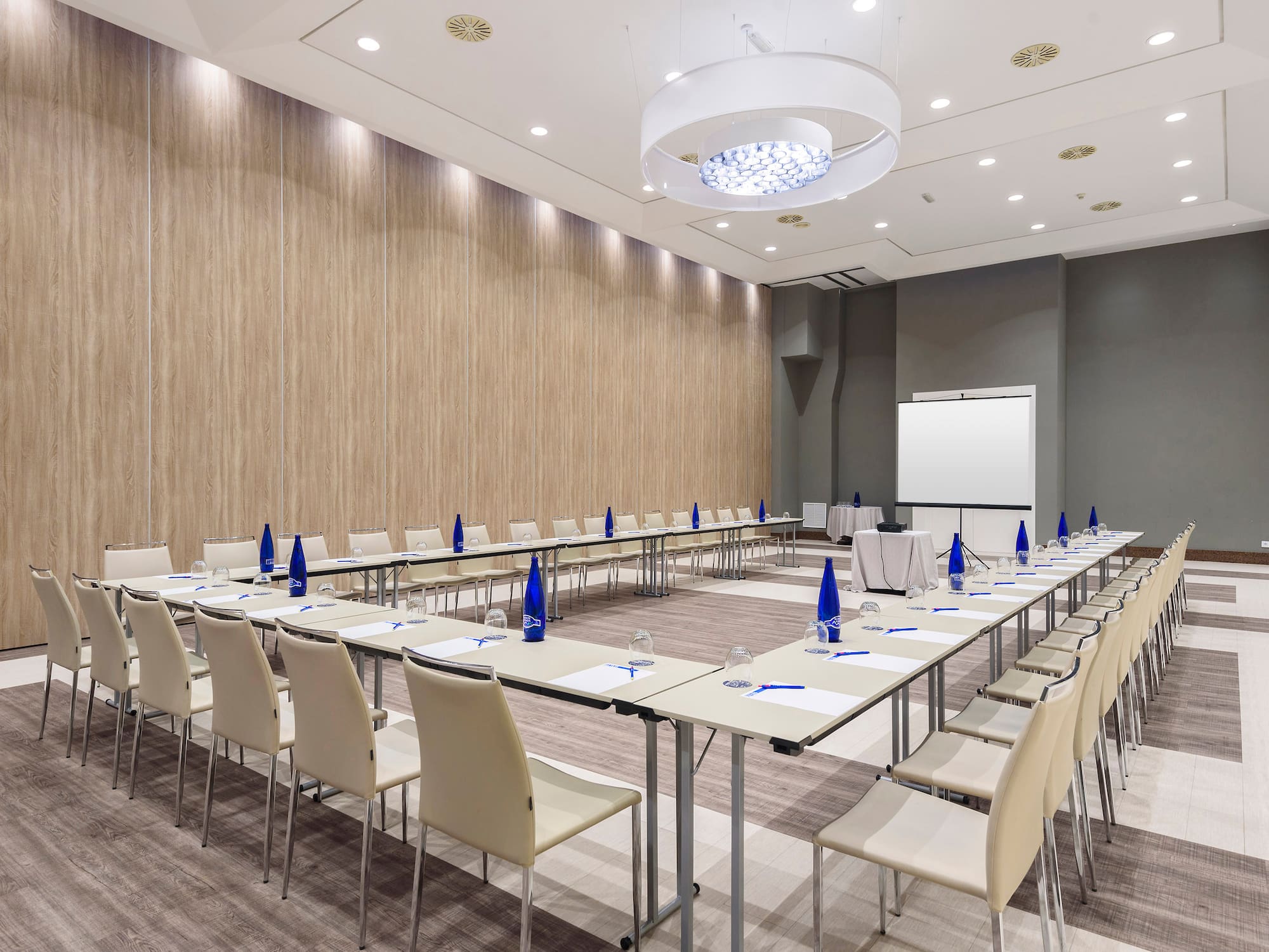 a room with tables and chairs