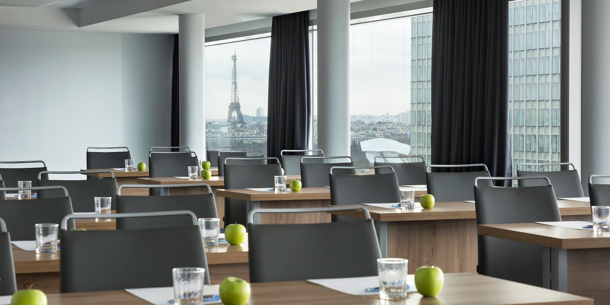 a room with tables and chairs