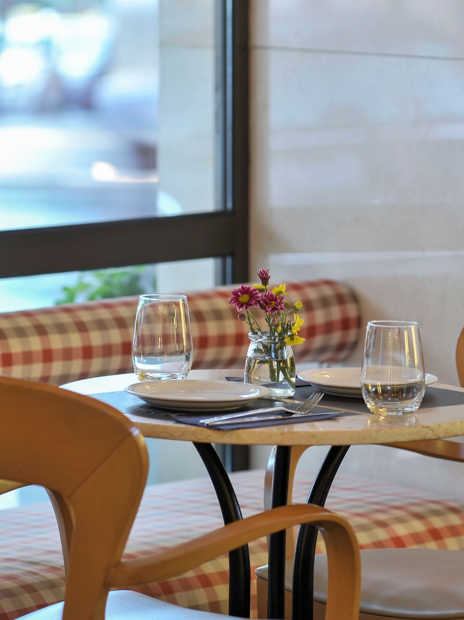 a table with plates and glasses on it