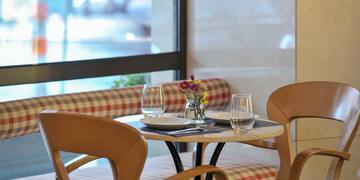 a table with plates and glasses on it