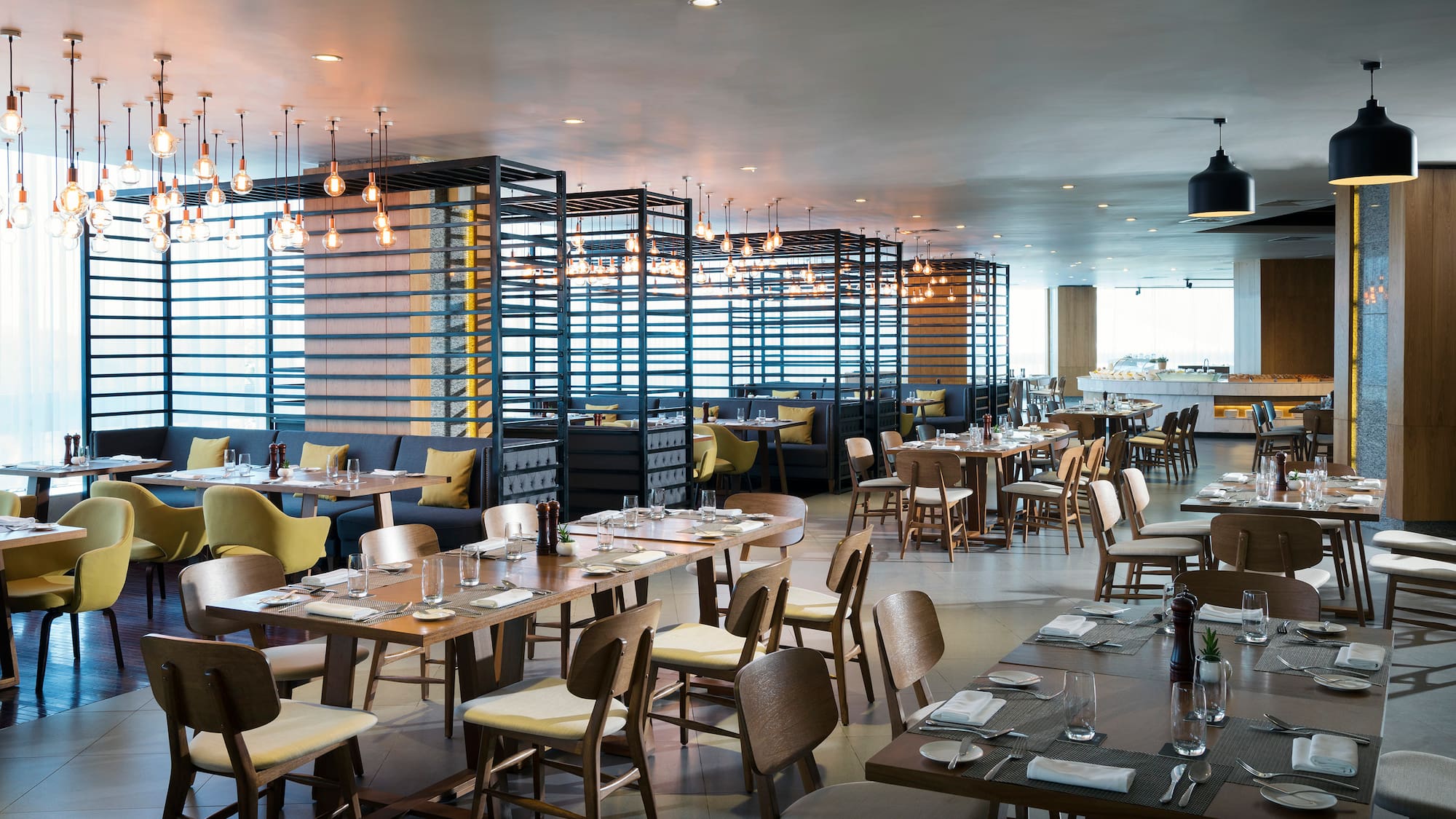 a restaurant with tables and chairs