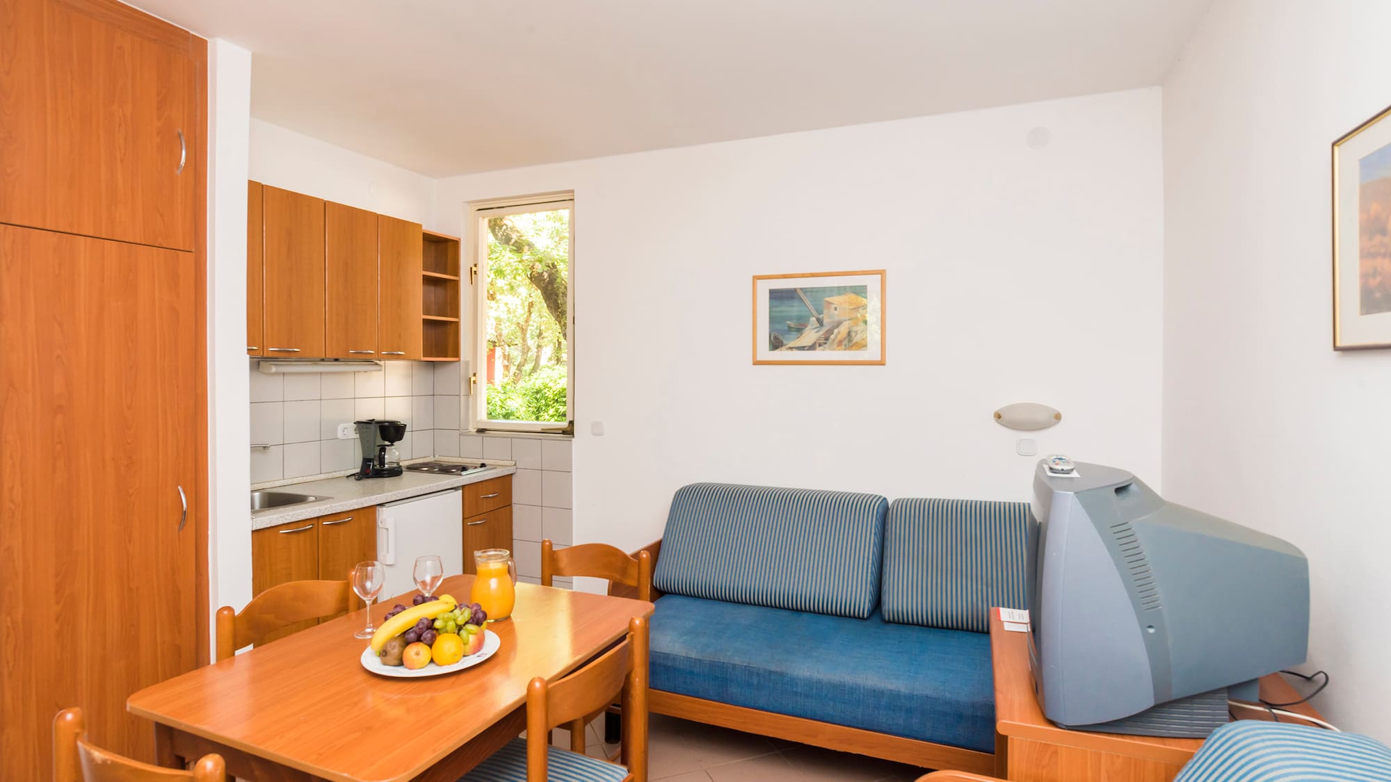 a room with a couch and a tv