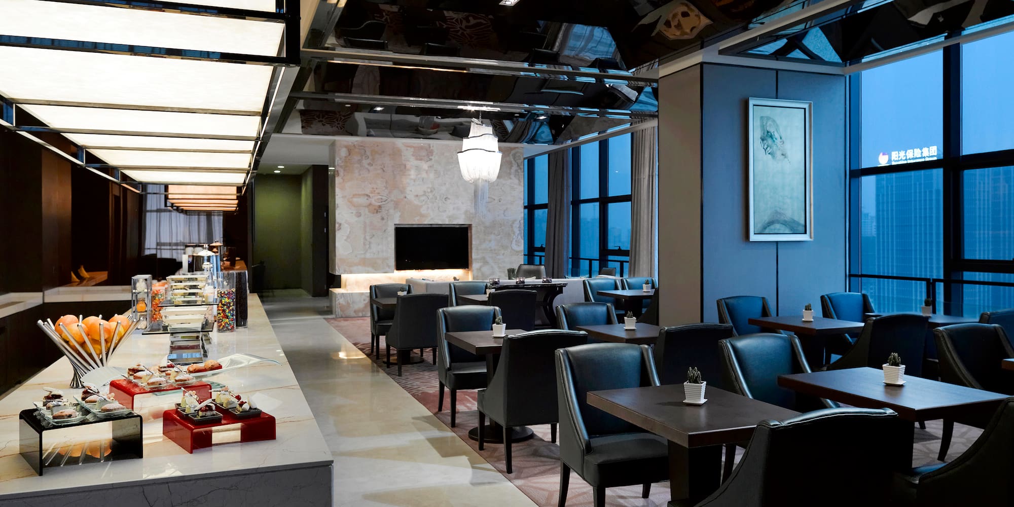 a room with tables and chairs