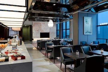 a room with tables and chairs