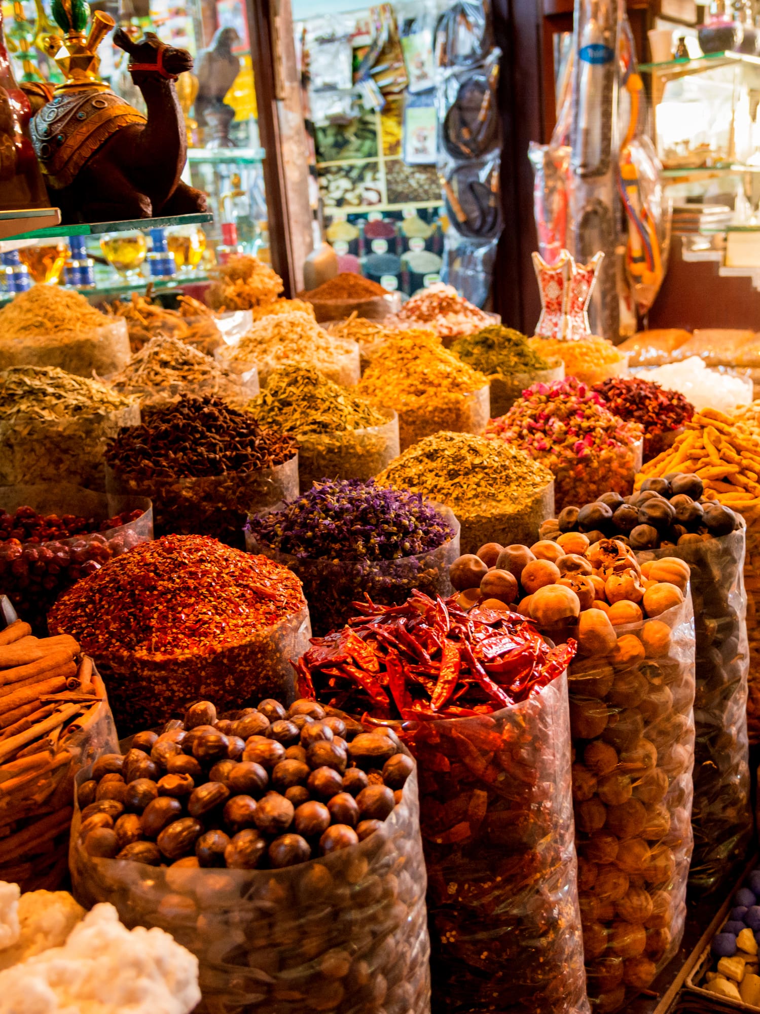 a large group of bags of food