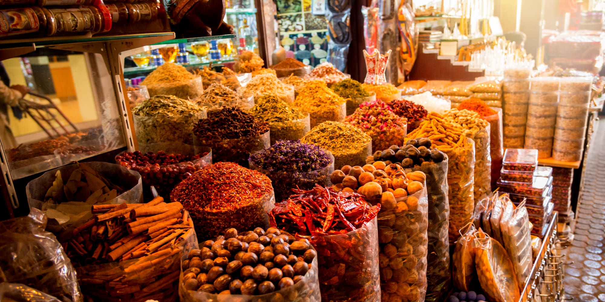 a large group of bags of food