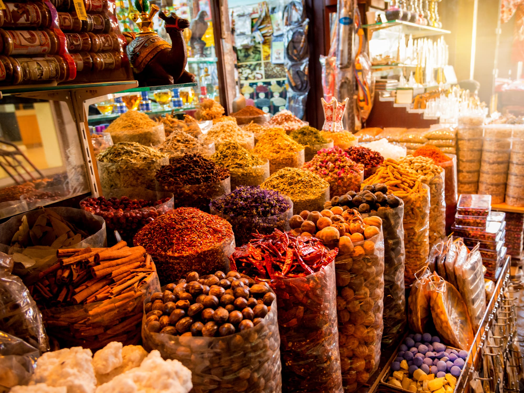 a large group of bags of food