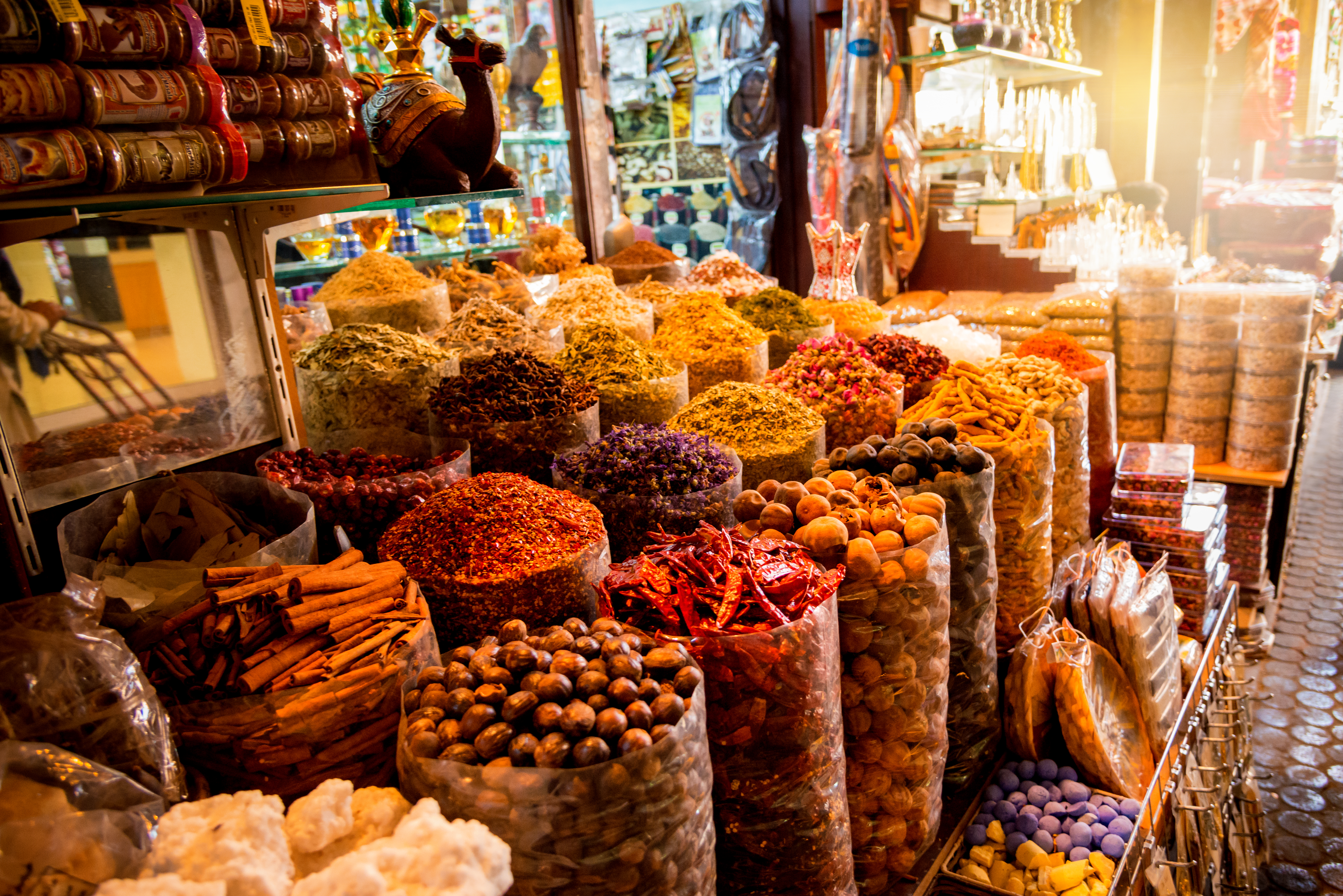a large group of bags of food