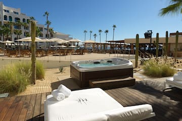 a hot tub on a deck