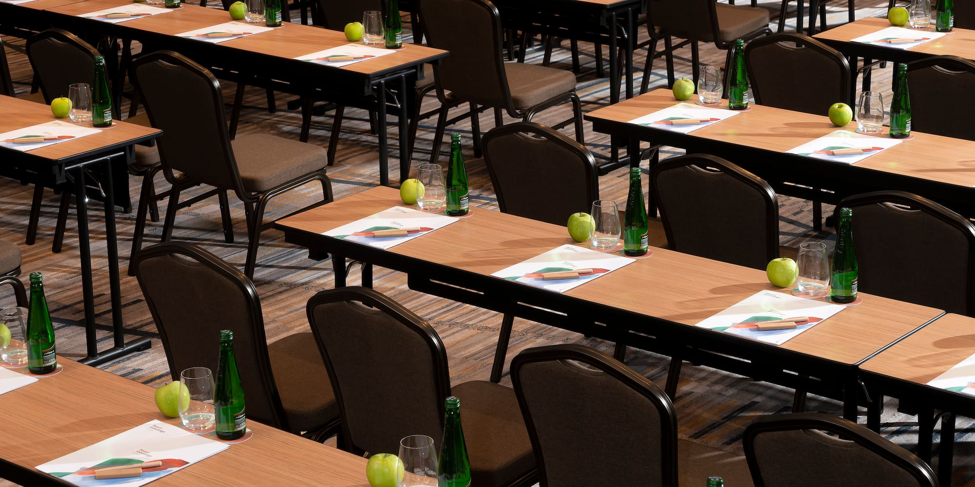 a room with tables and chairs