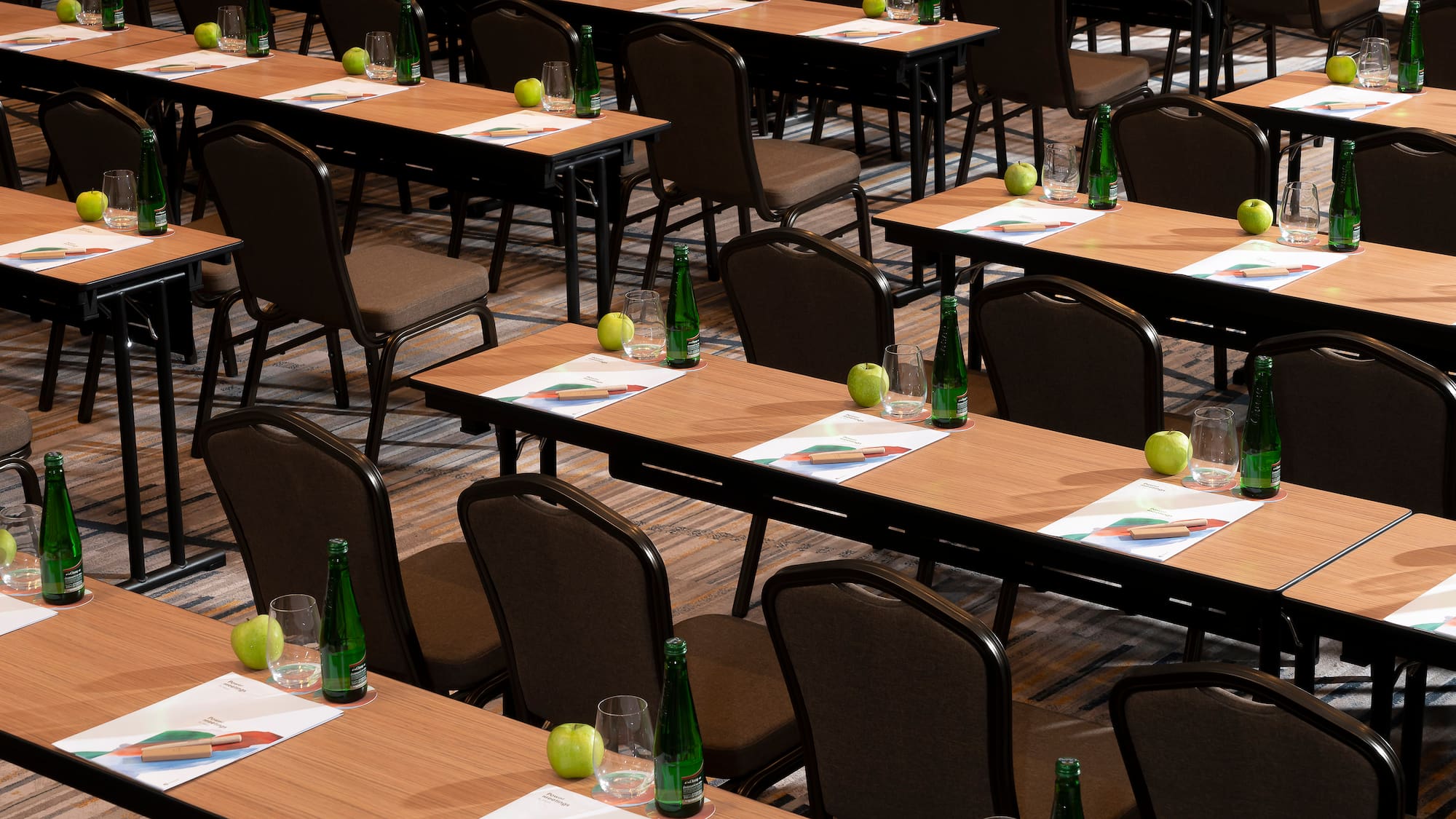 a room with tables and chairs