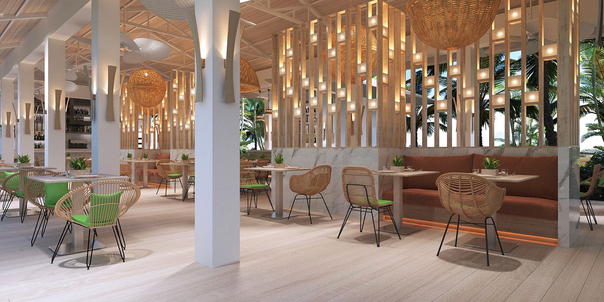 a room with tables and chairs