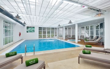 a swimming pool inside a room