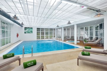 a swimming pool inside a room