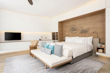 a bedroom with a bed and a tv