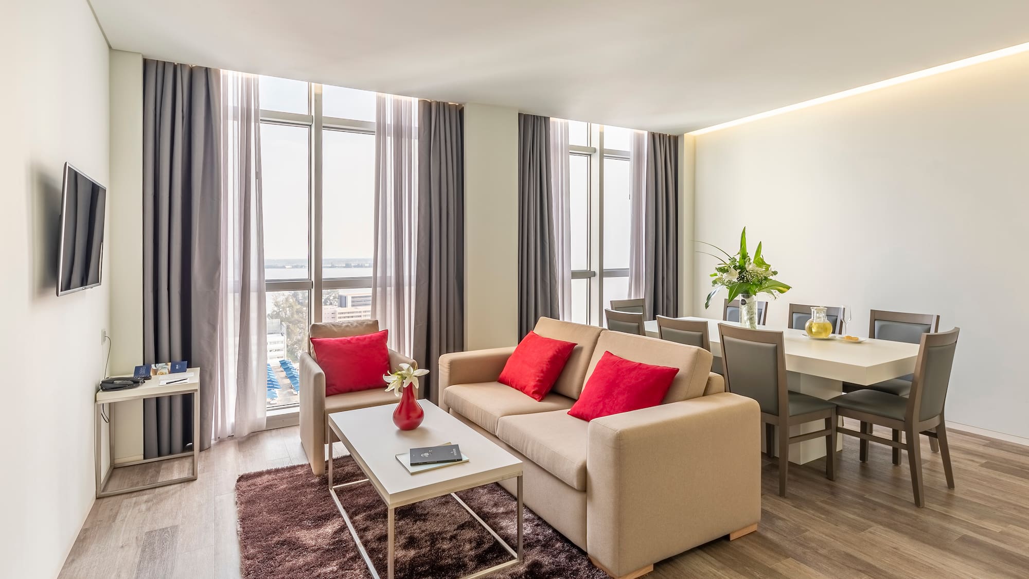 a living room with a couch and a table