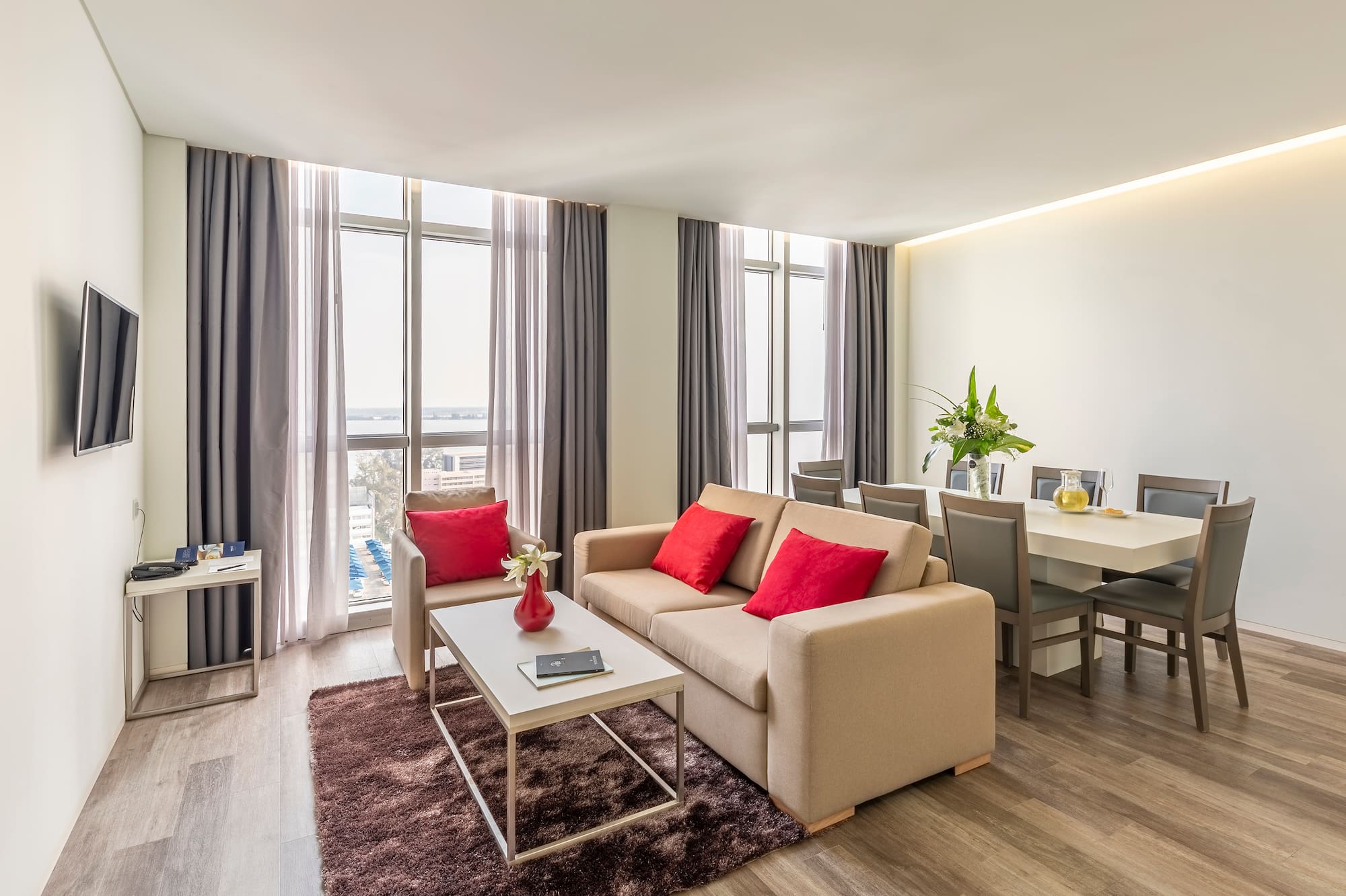 a living room with a couch and a table