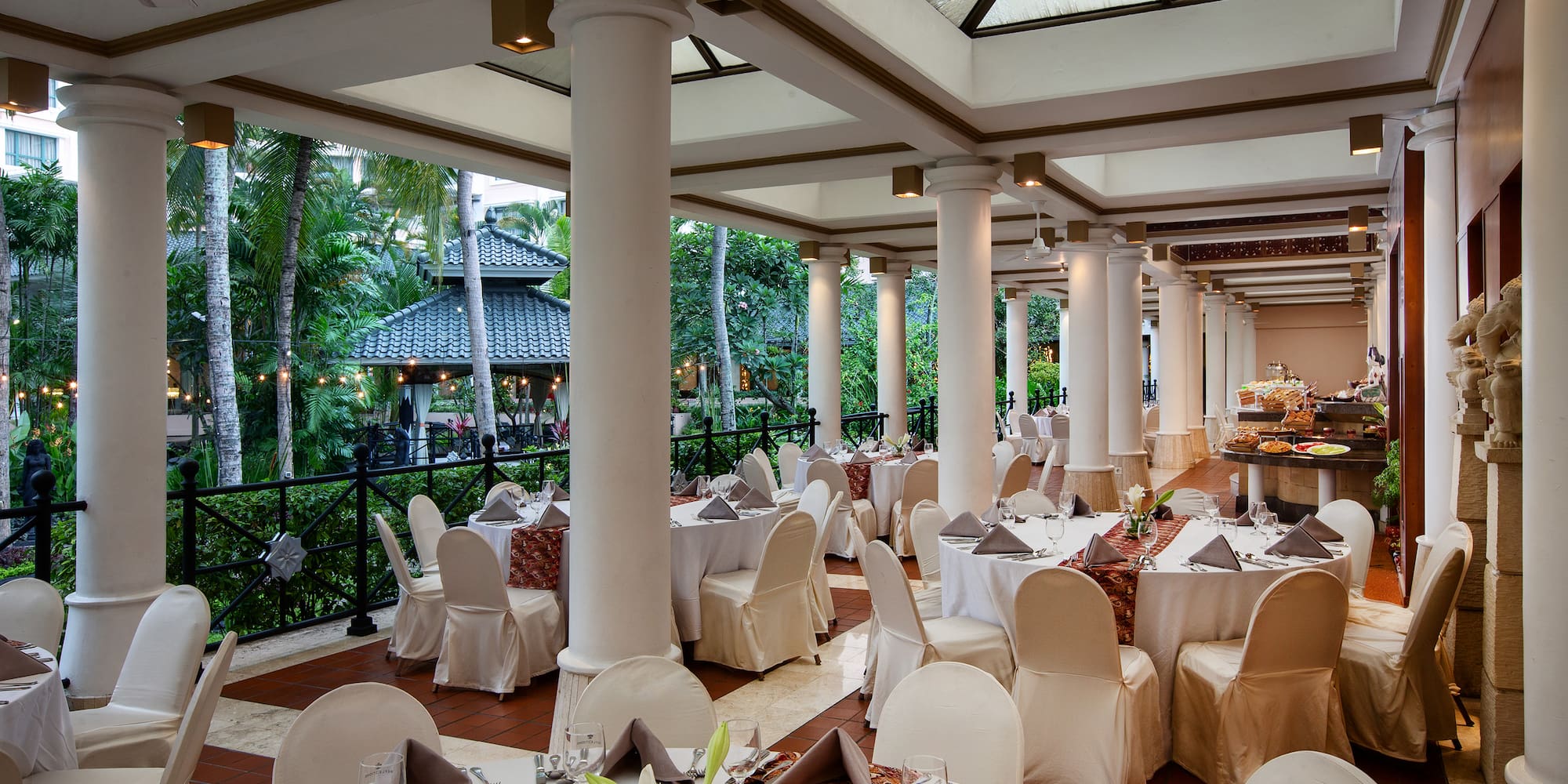 a room with tables and chairs