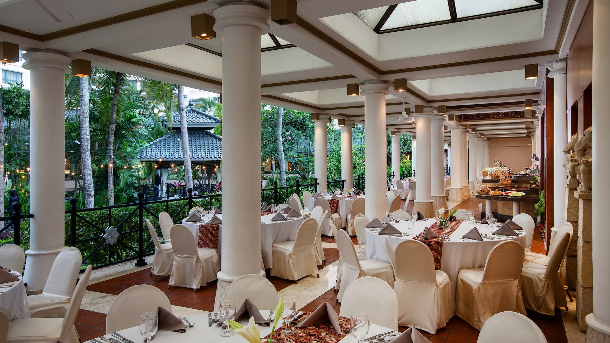 a room with tables and chairs