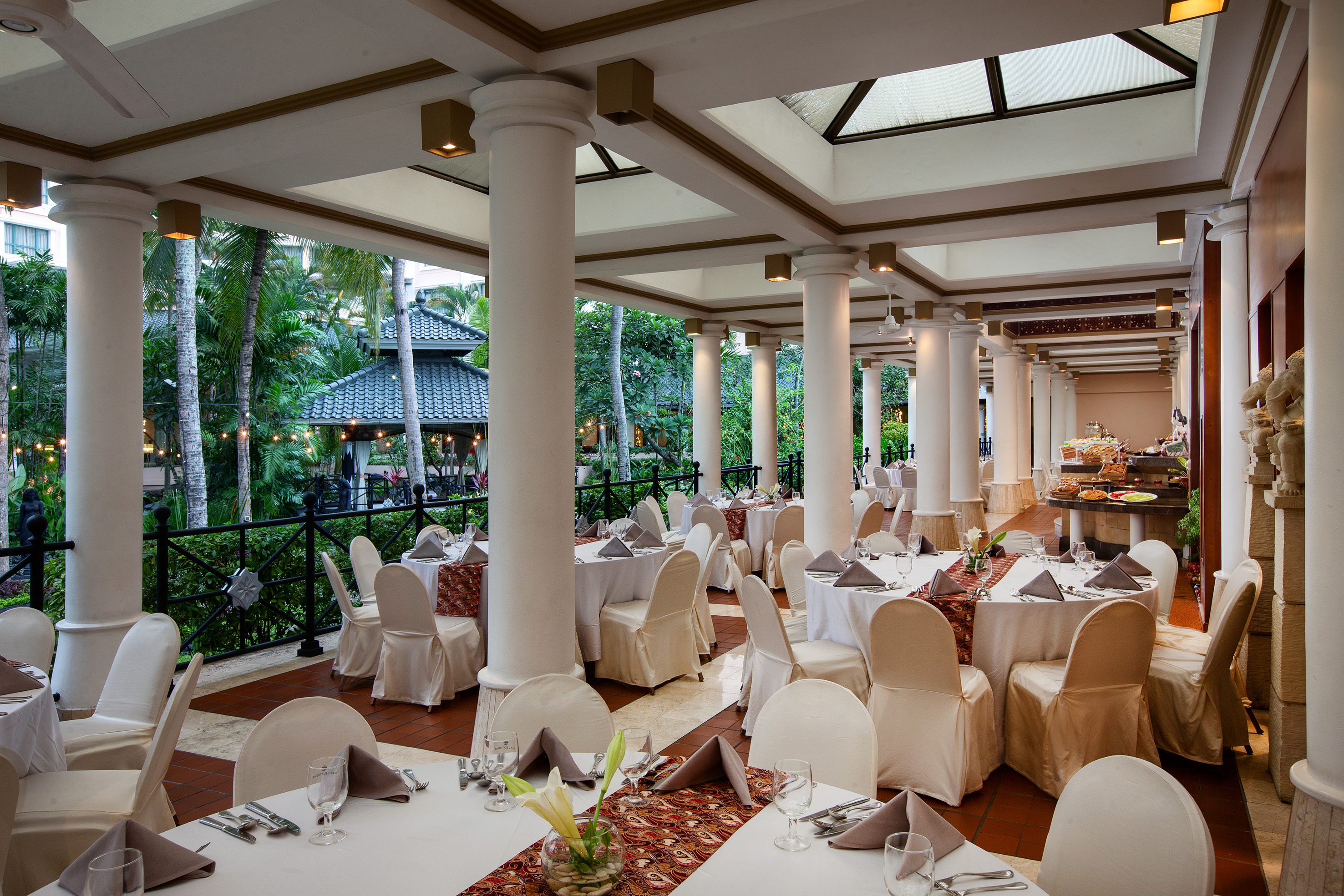 a room with tables and chairs