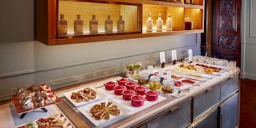 a buffet table with food on it