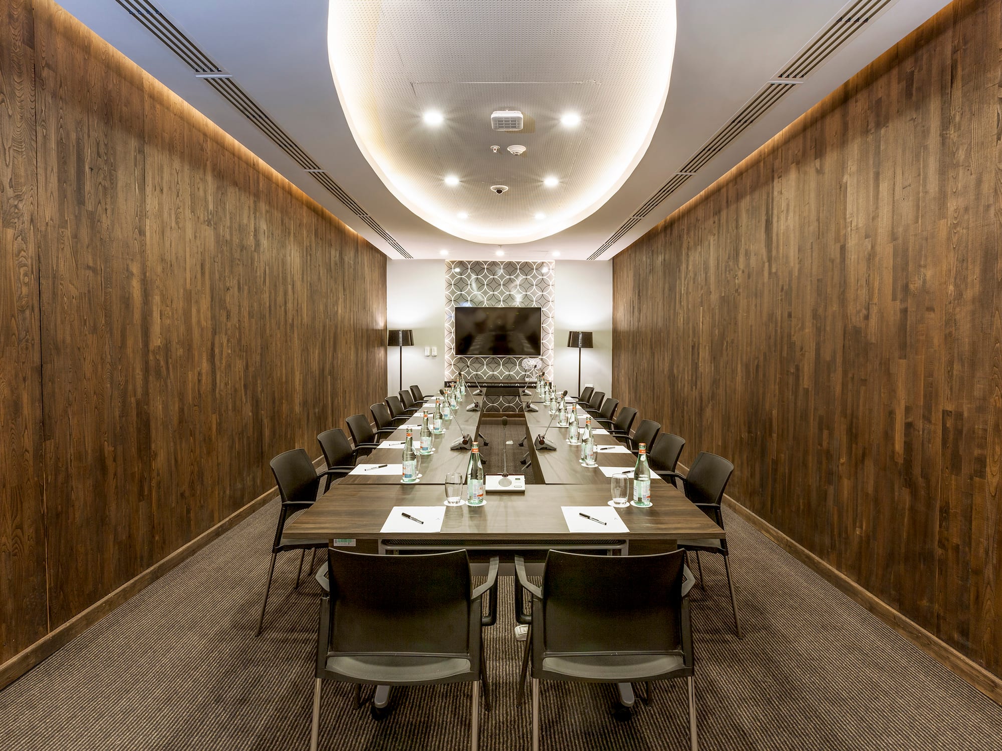 a room with a table and chairs