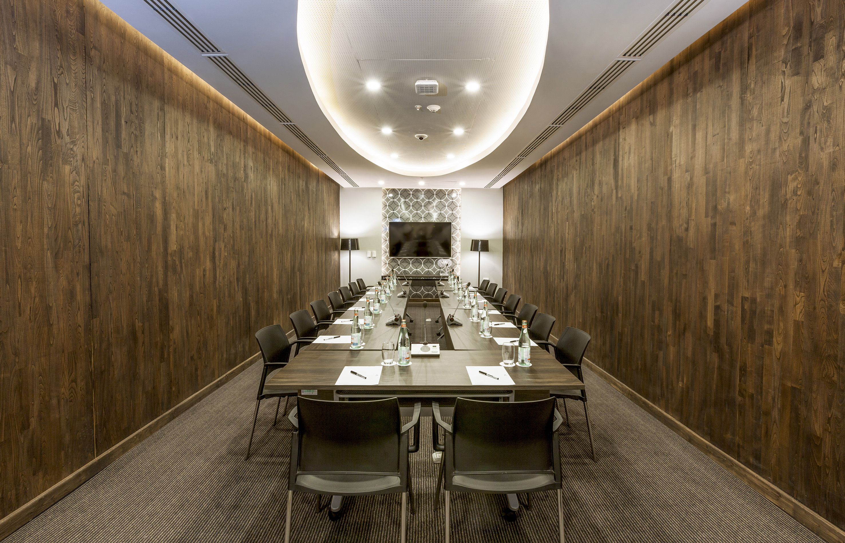 a room with a table and chairs