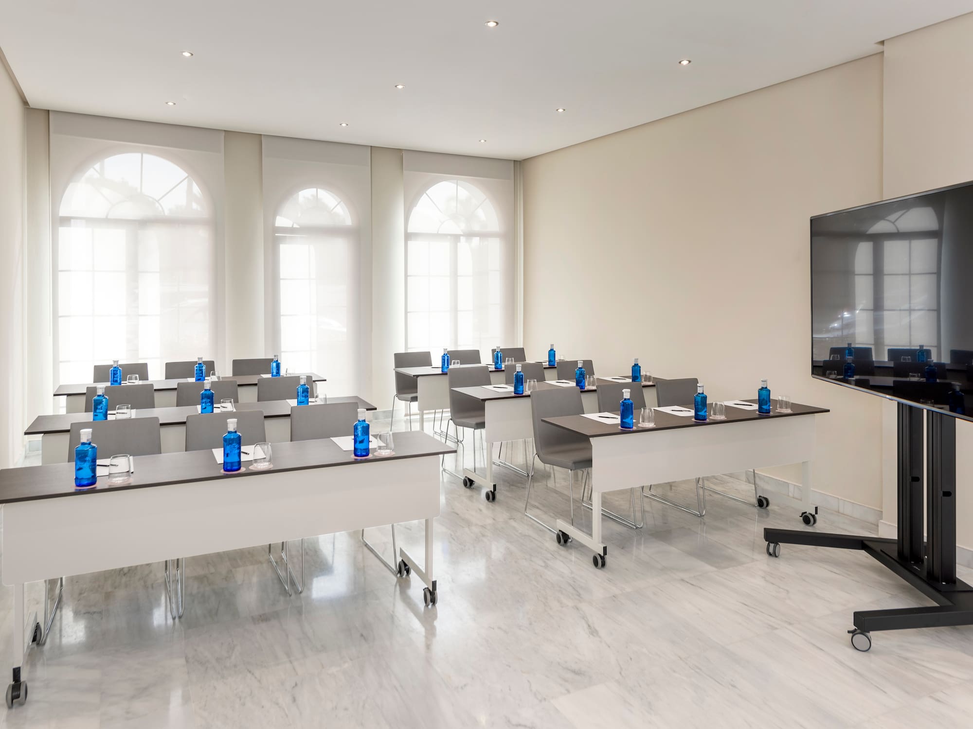 a room with tables and chairs