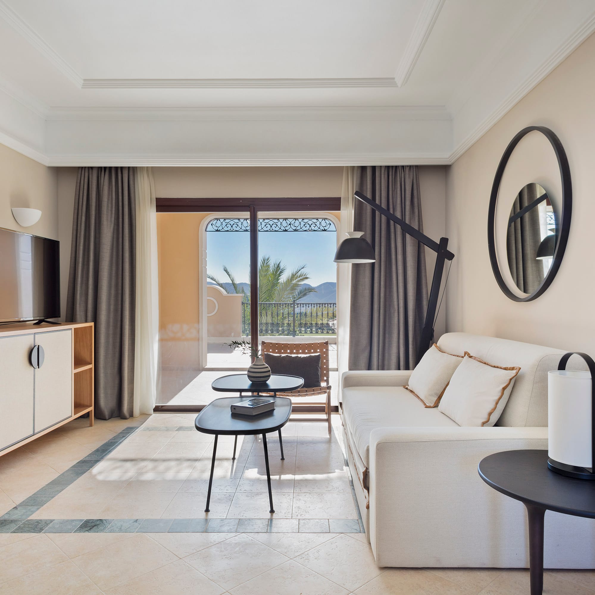 a living room with a couch and a table