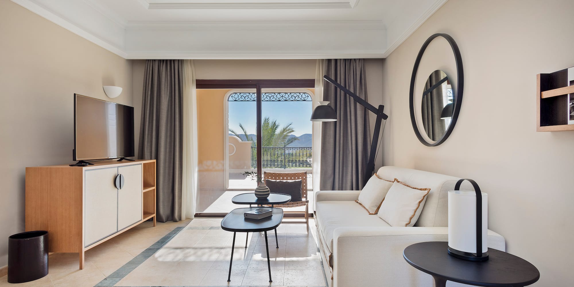 a living room with a couch and a table