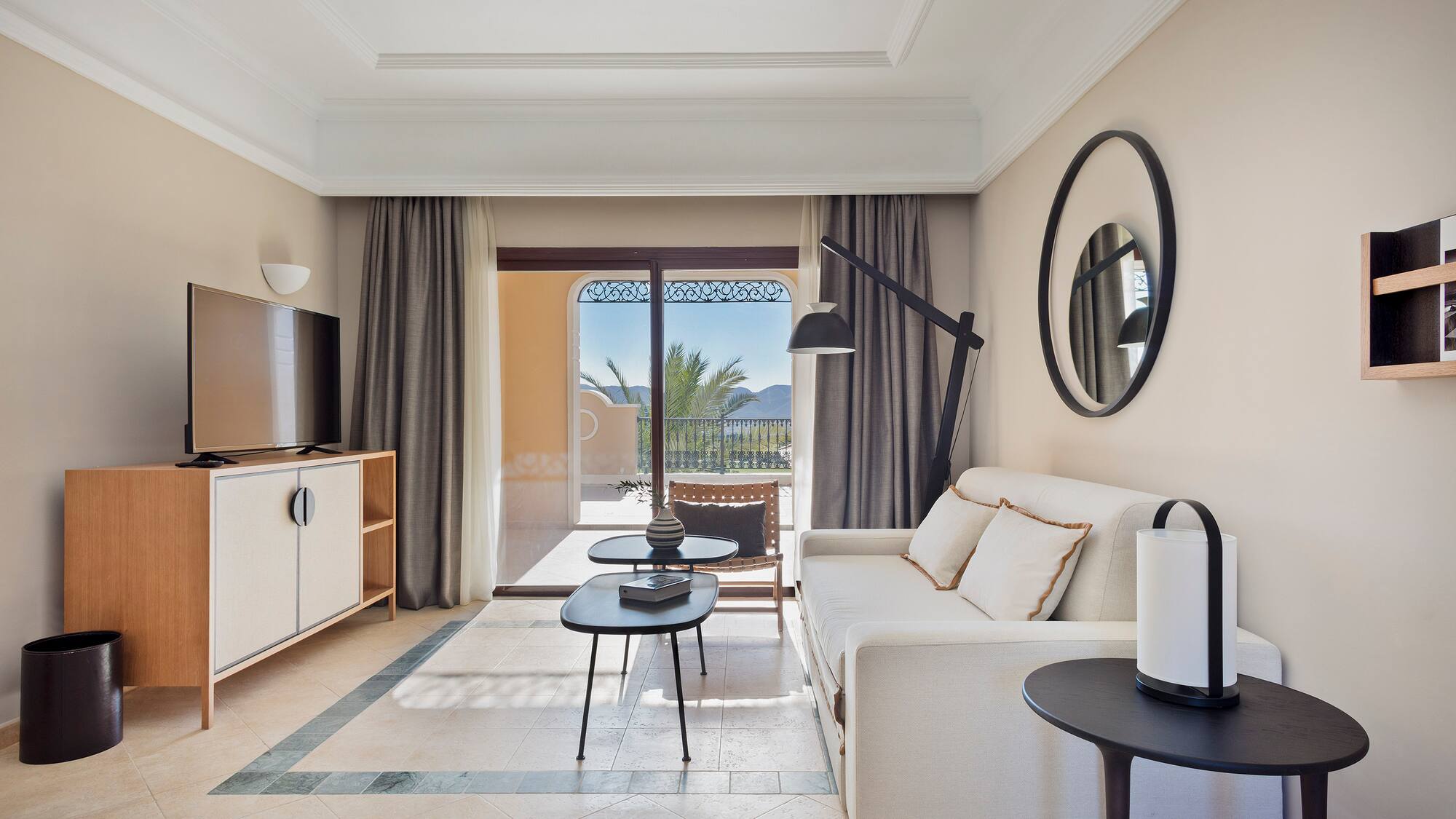 a living room with a couch and a table