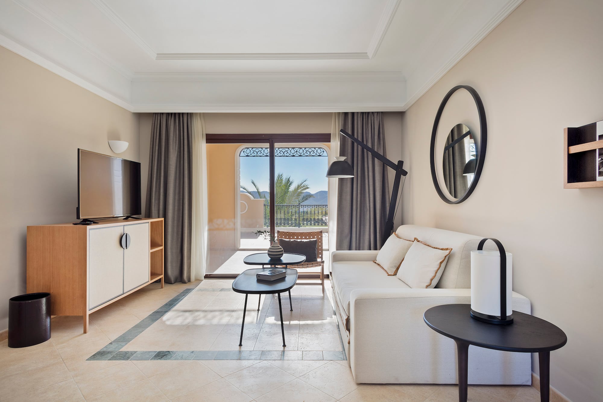 a living room with a couch and a table