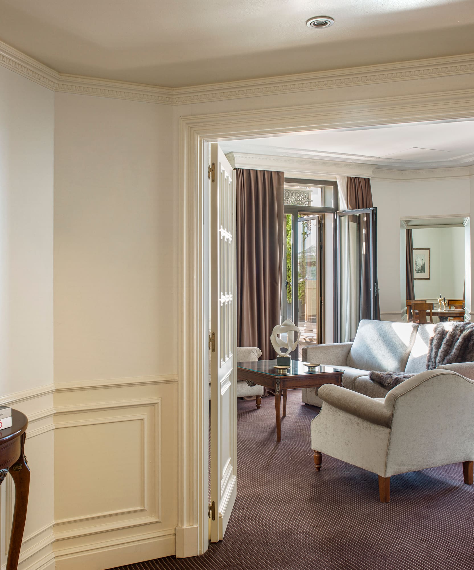 a room with a couch and a table