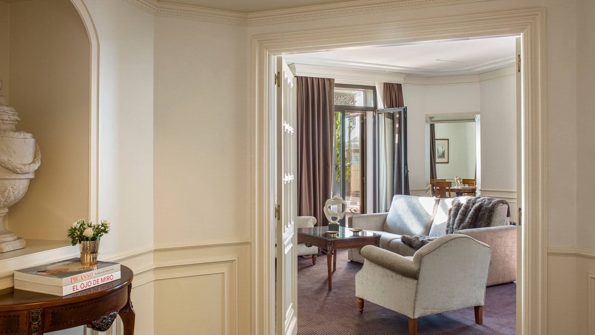 a room with a couch and a table