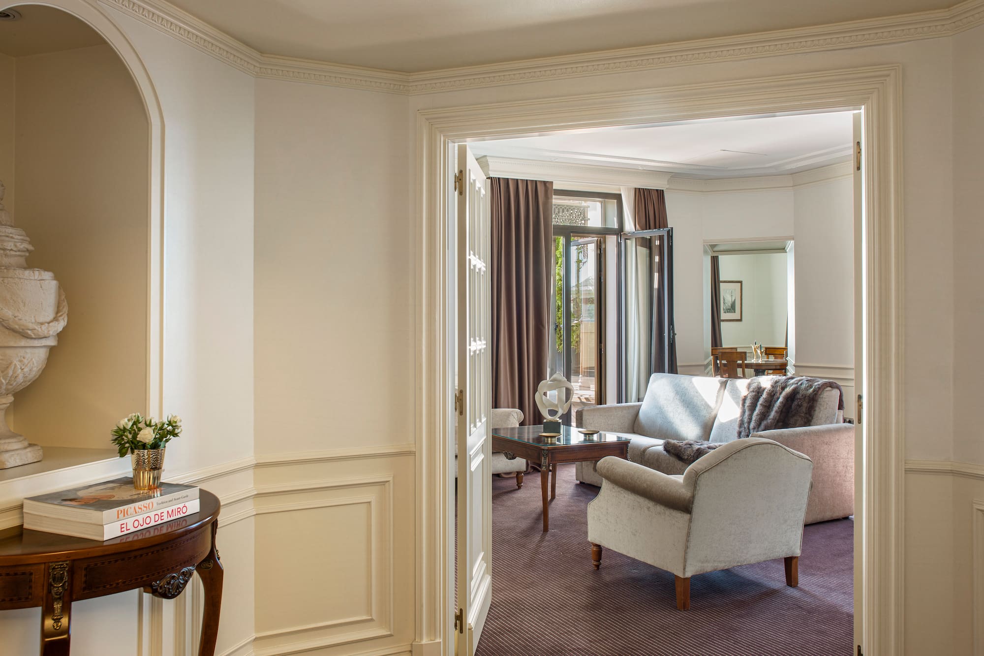 a room with a couch and a table