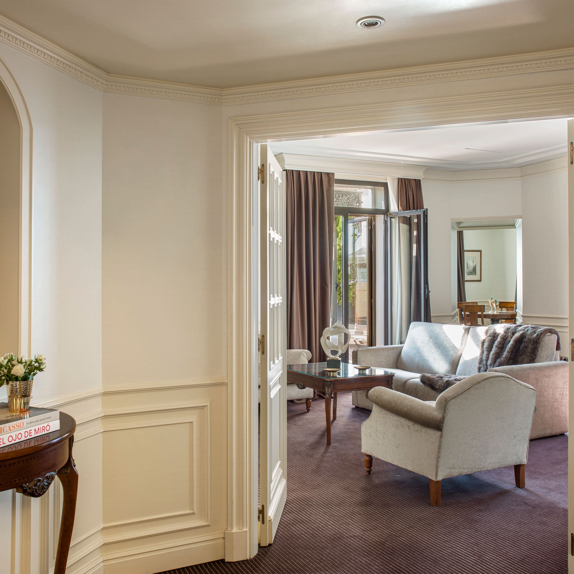 a room with a couch and a table