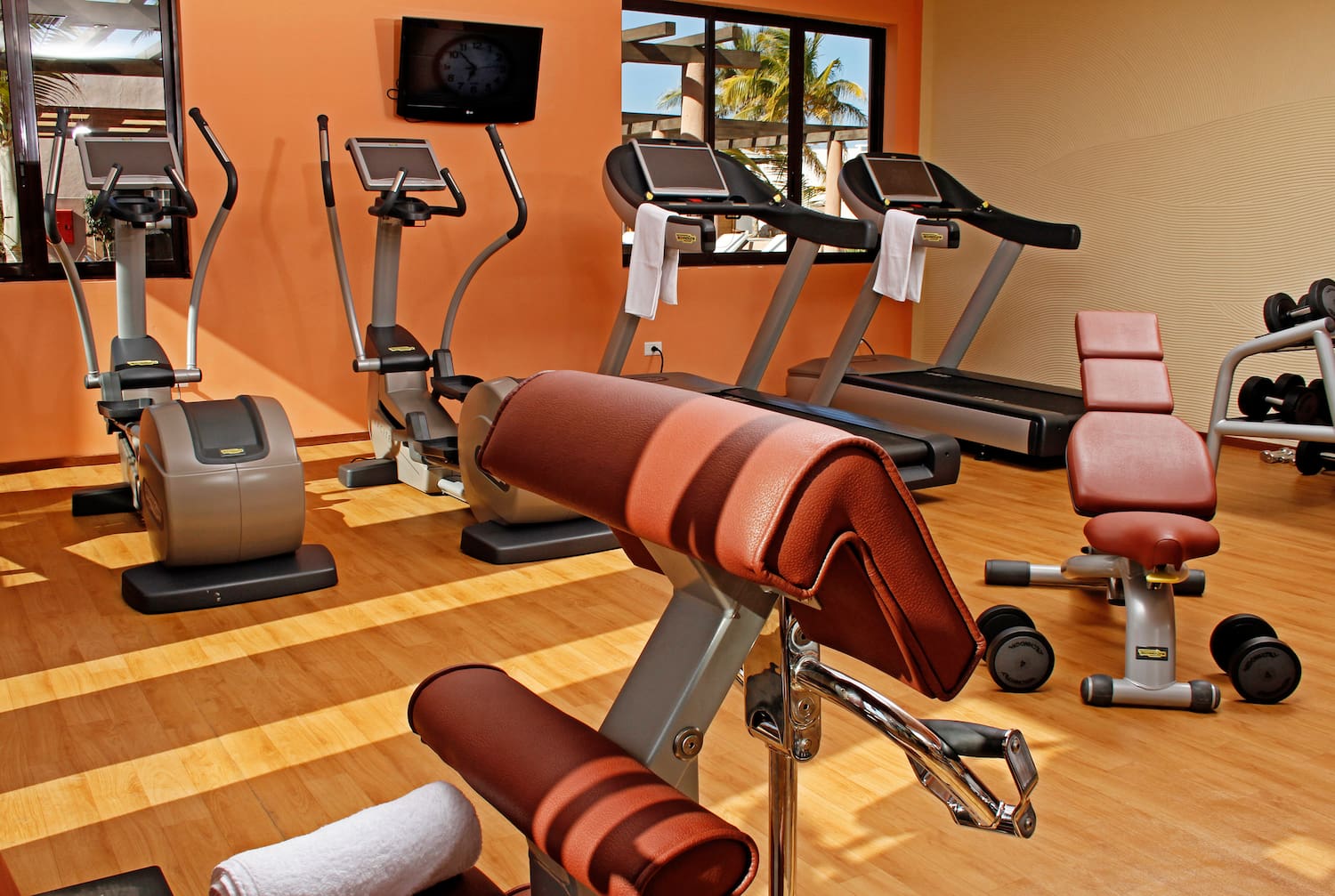 a room with exercise equipment