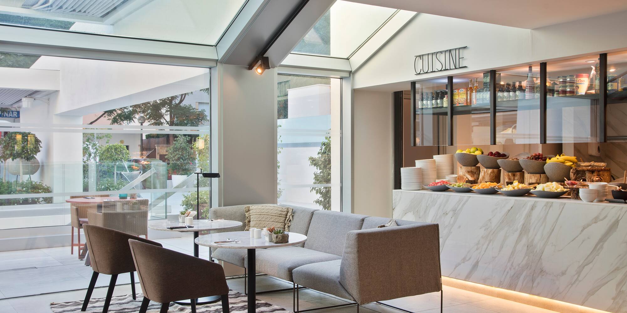 a room with a table and chairs