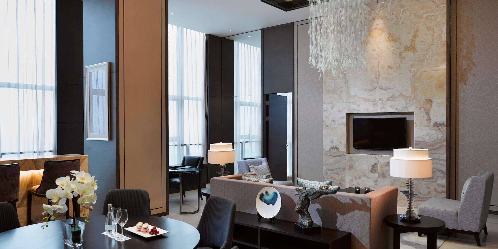 a room with a couch and a table