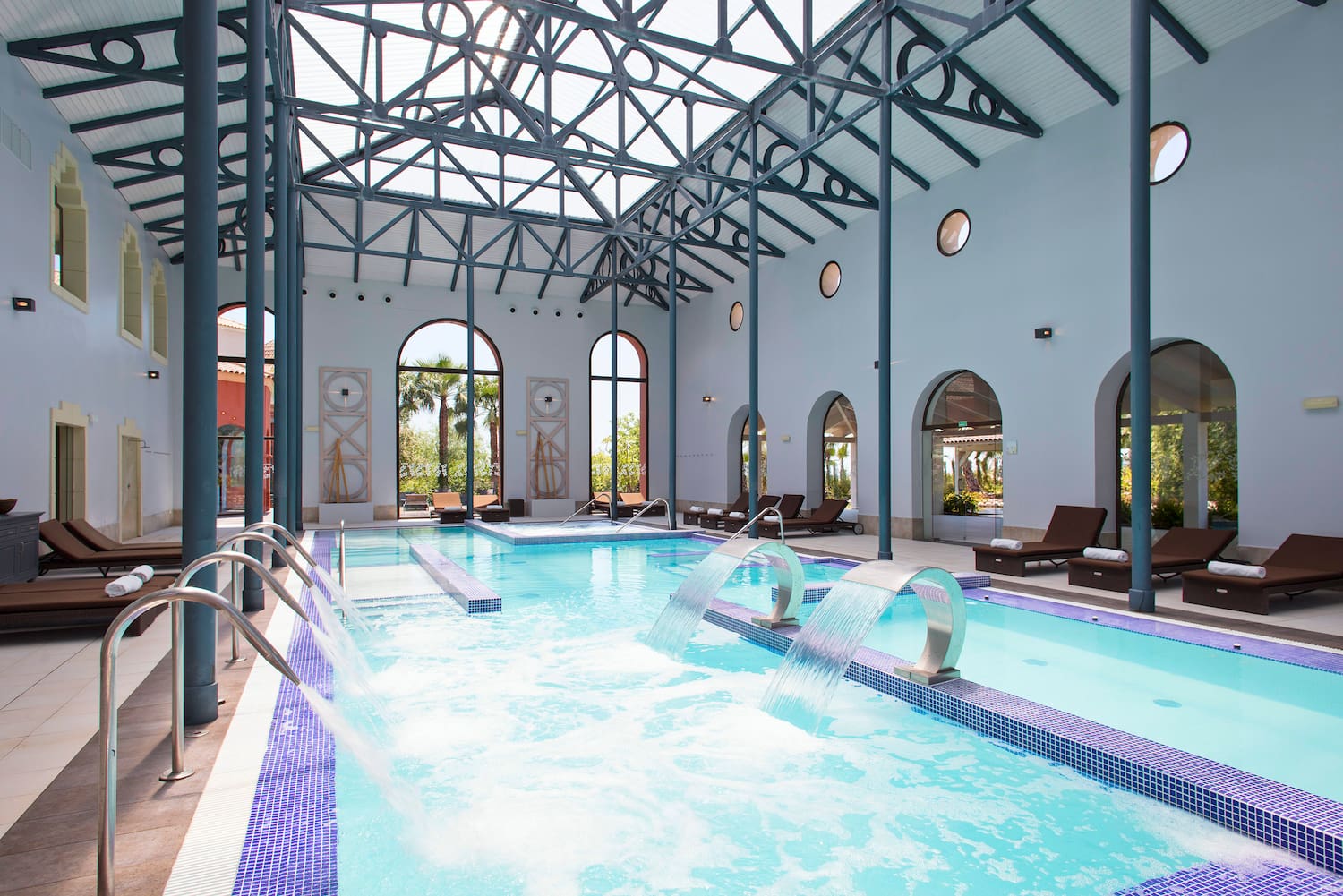 a swimming pool with water jets