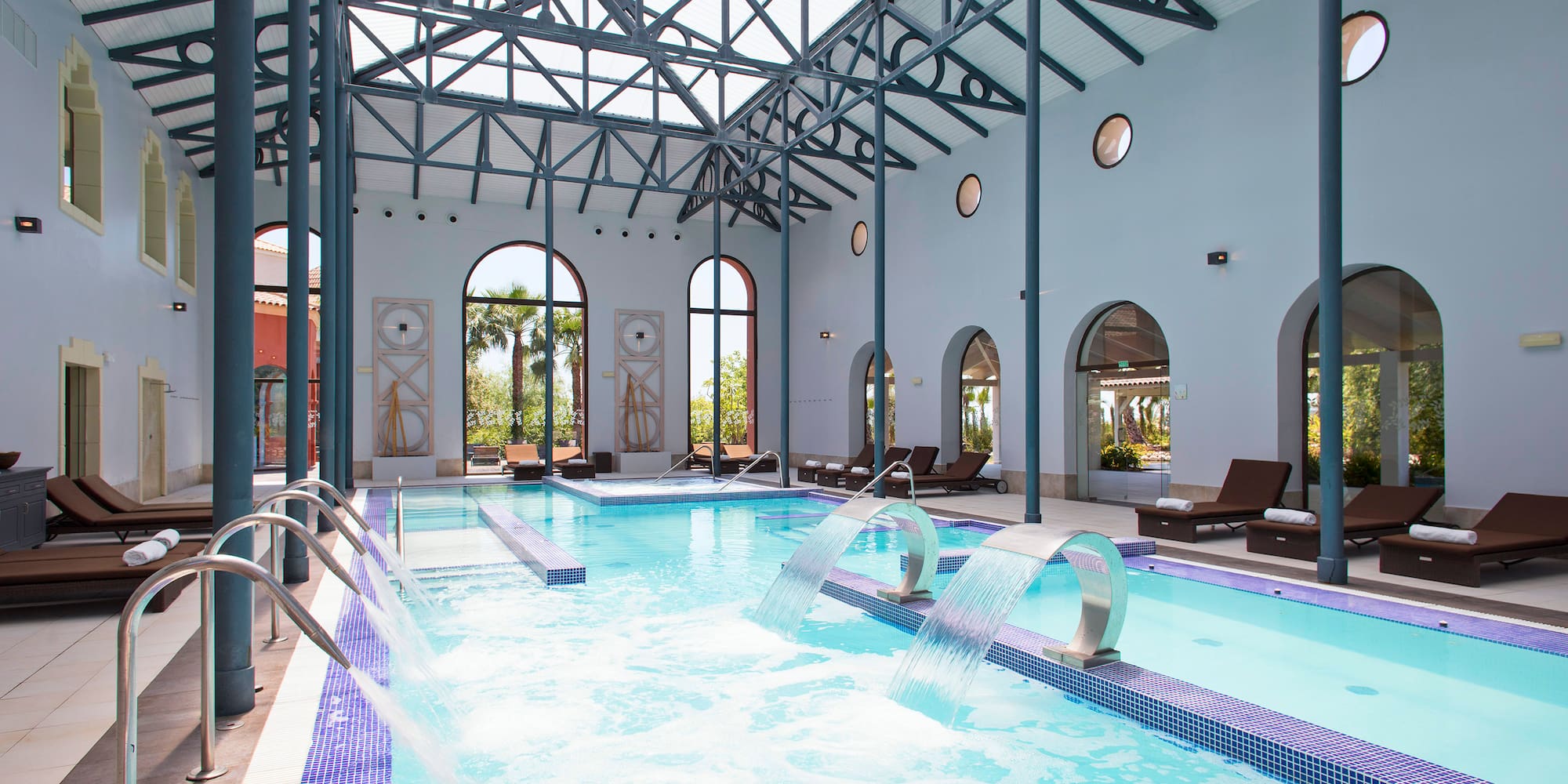 a swimming pool with water jets