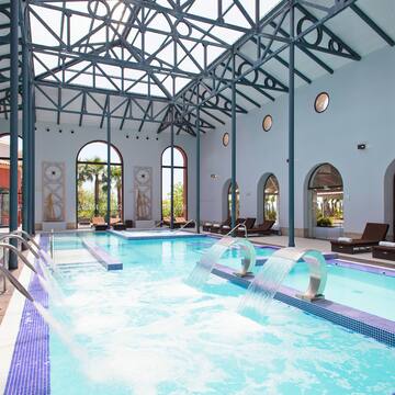 a swimming pool with water jets