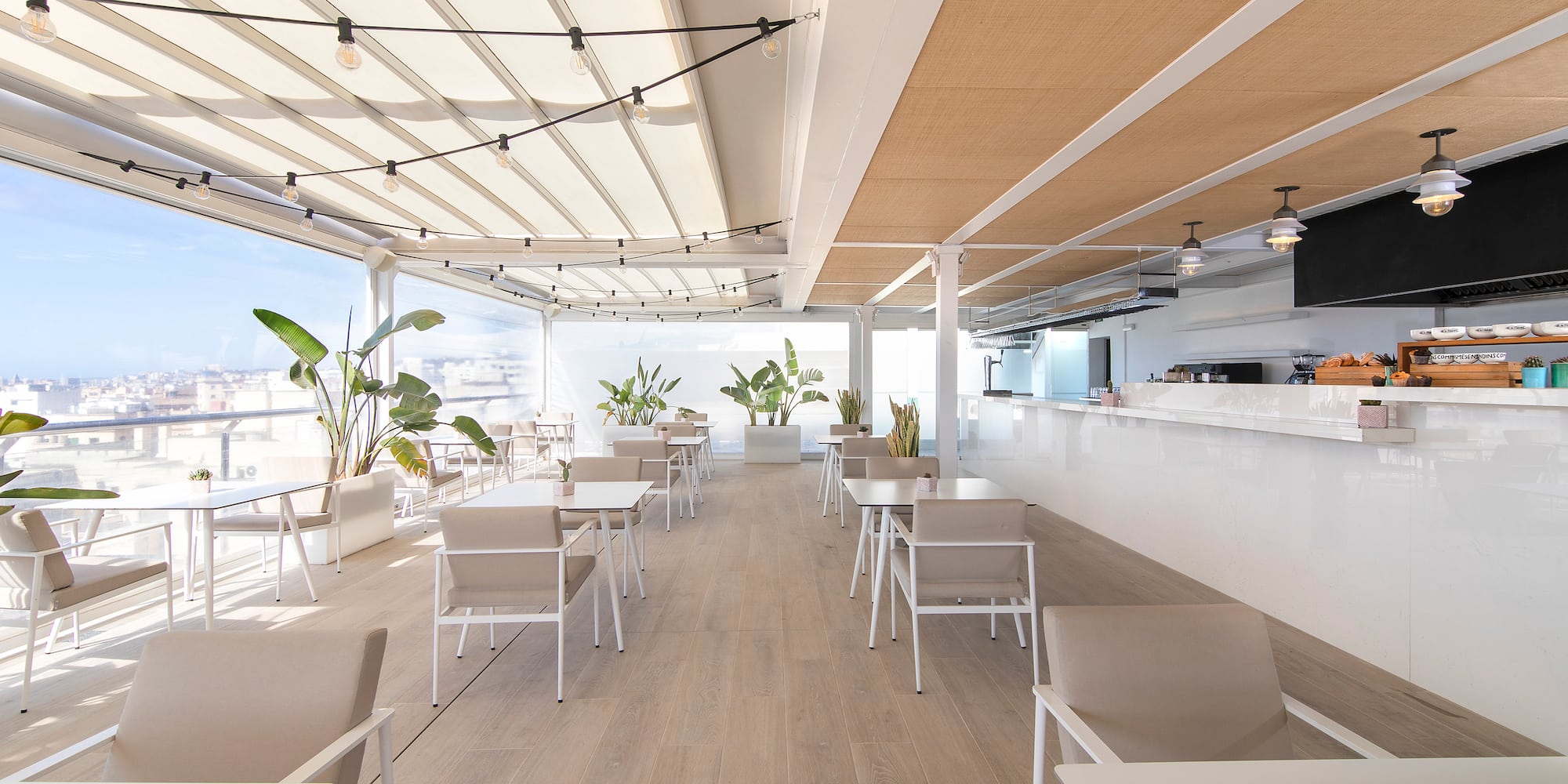 a room with tables and chairs