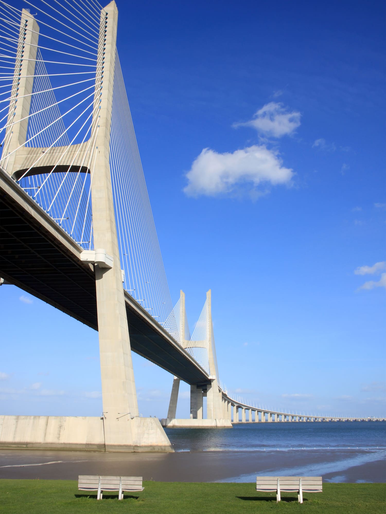 Vasco da Gama Bridge over water with a large bridge