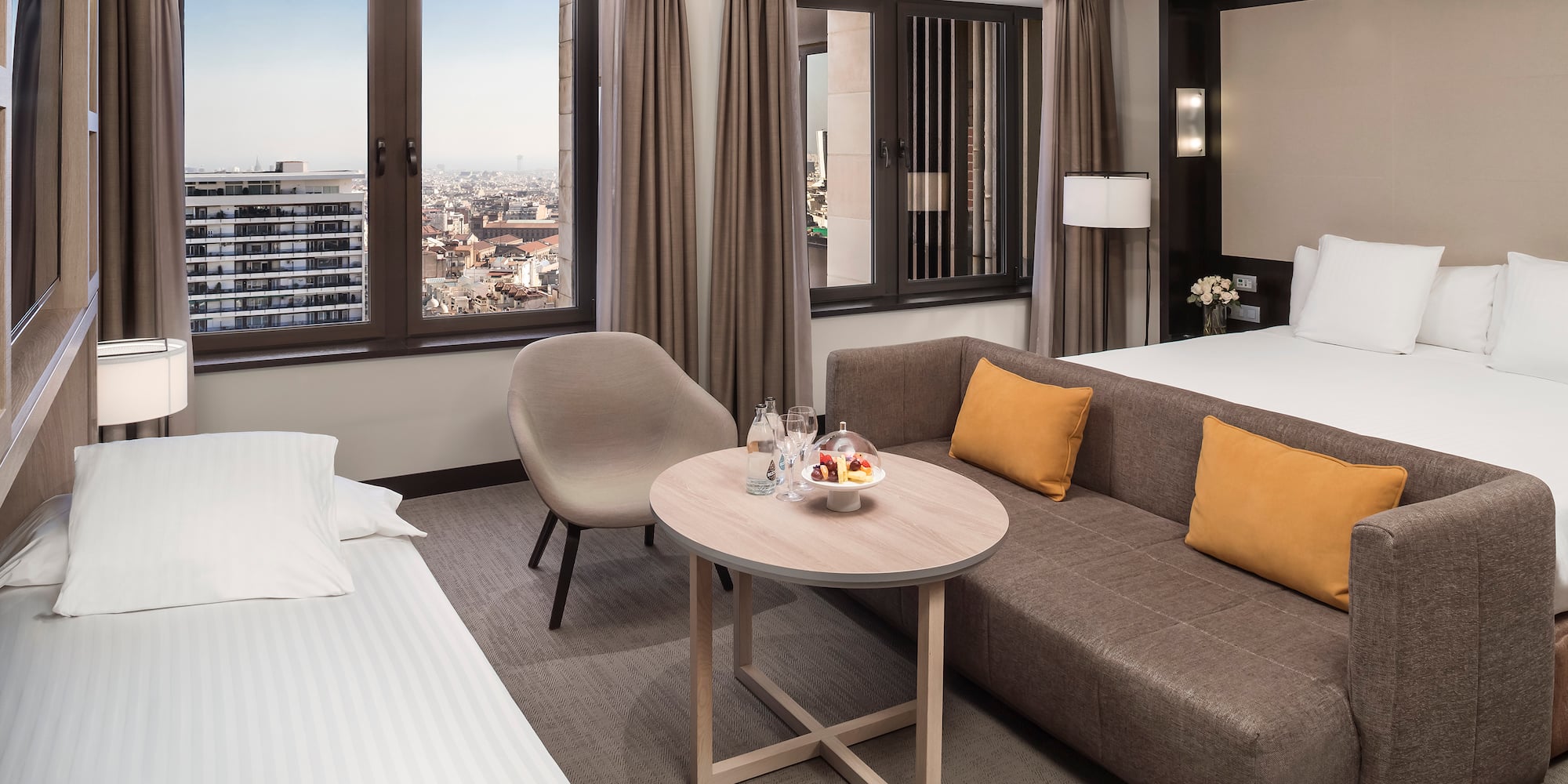 a room with a bed and a couch