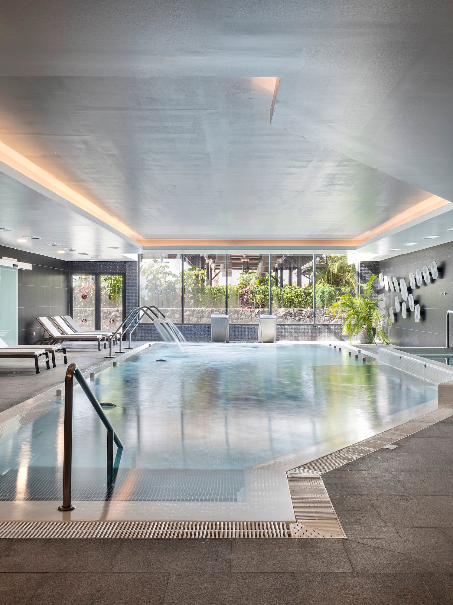 a swimming pool inside a building