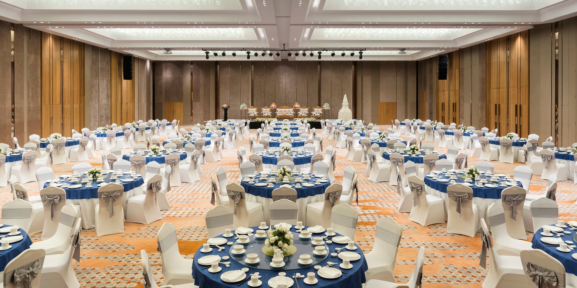 a large room with tables and chairs