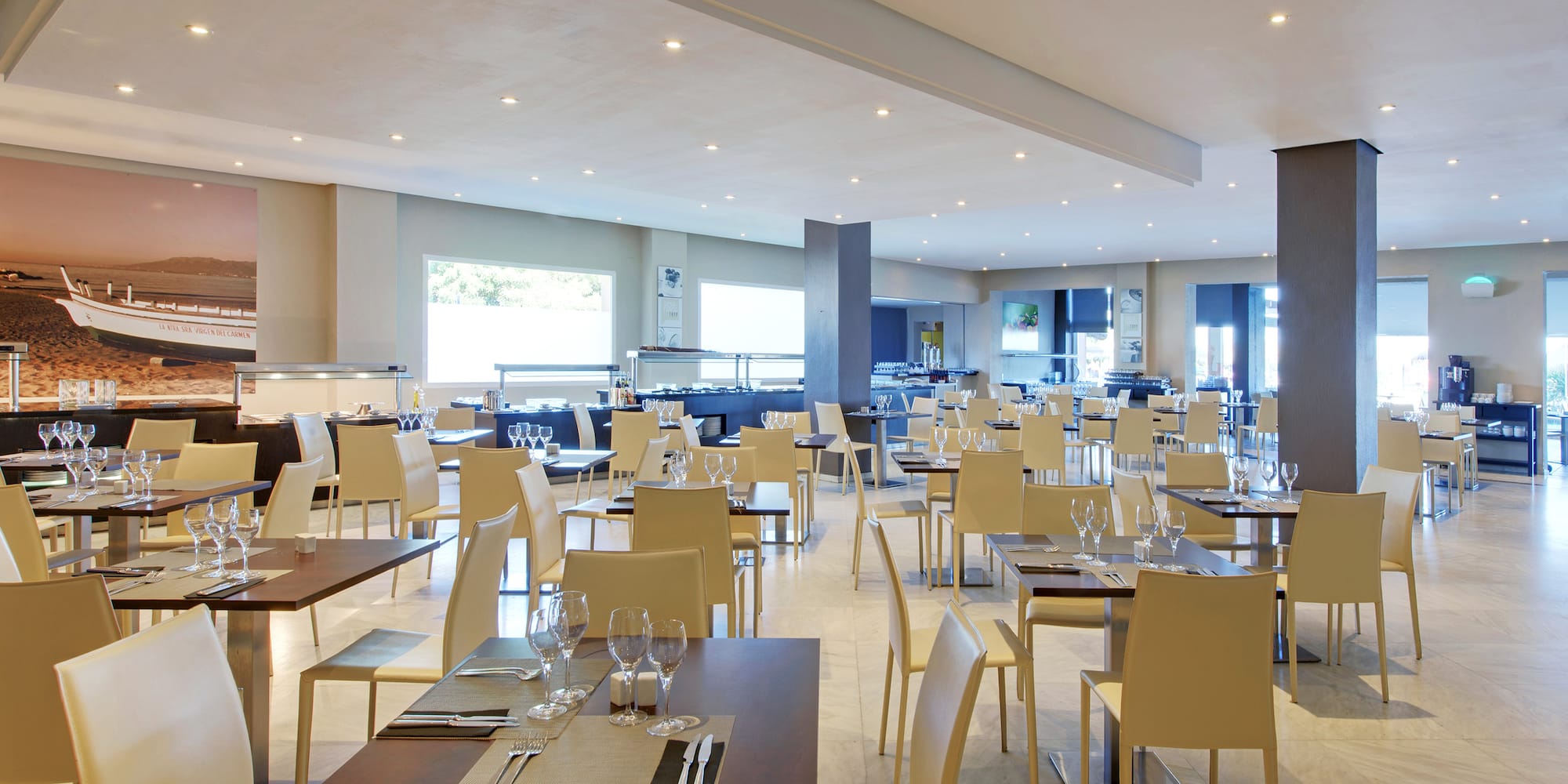 a restaurant with tables and chairs